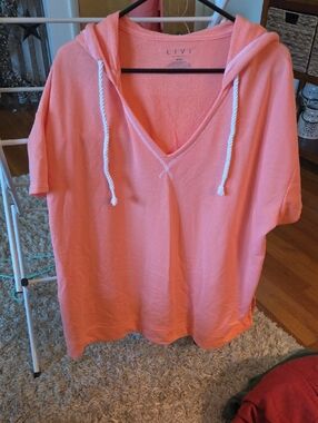 Lane Bryant Coral V-Neck Hooded Short-Sleeve Top/Bathing Suit Cover